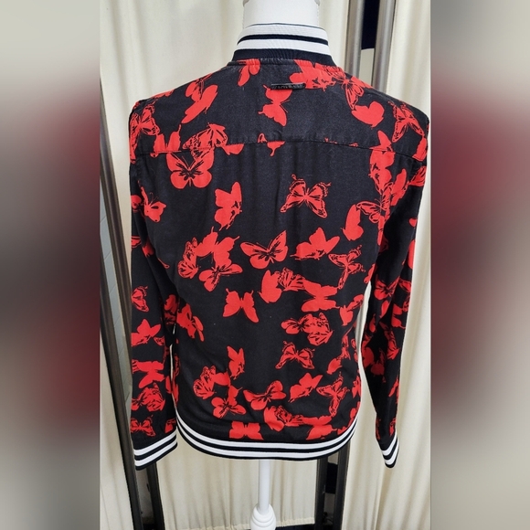 Cactus Ricky Singh Black and Red Butterfly Bomber Jacket | Size Small - Picture 2 of 5